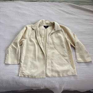 Talbots Jacket Womens 1X Butter Yellow 100% Irish Linen‎ Open Front Lightweight
